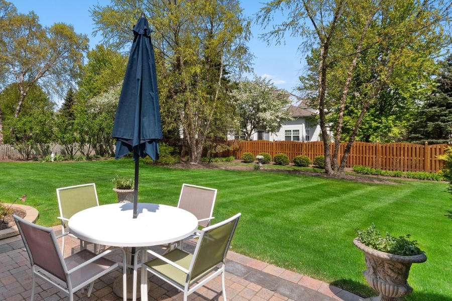 Backyard lawn and patio.